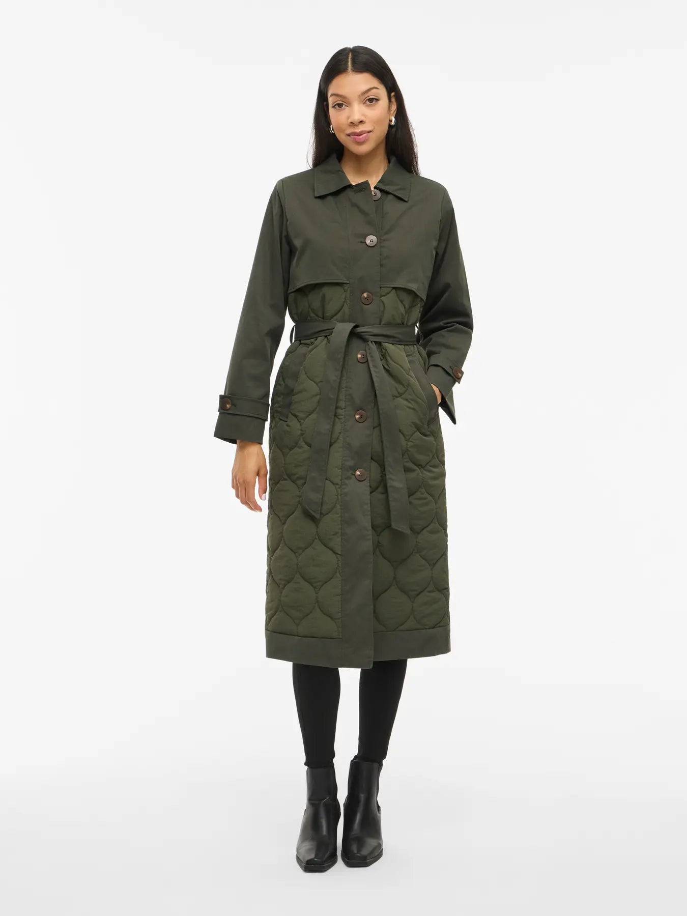 Green Quilted Trench Coat