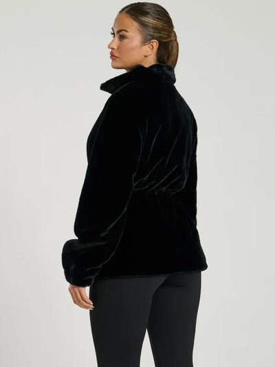 Faux Fur Waisted Jacket Black