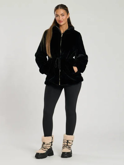 Faux Fur Waisted Jacket Black