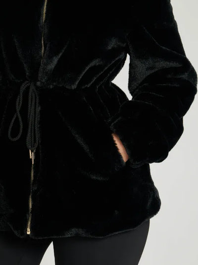 Faux Fur Waisted Jacket Black