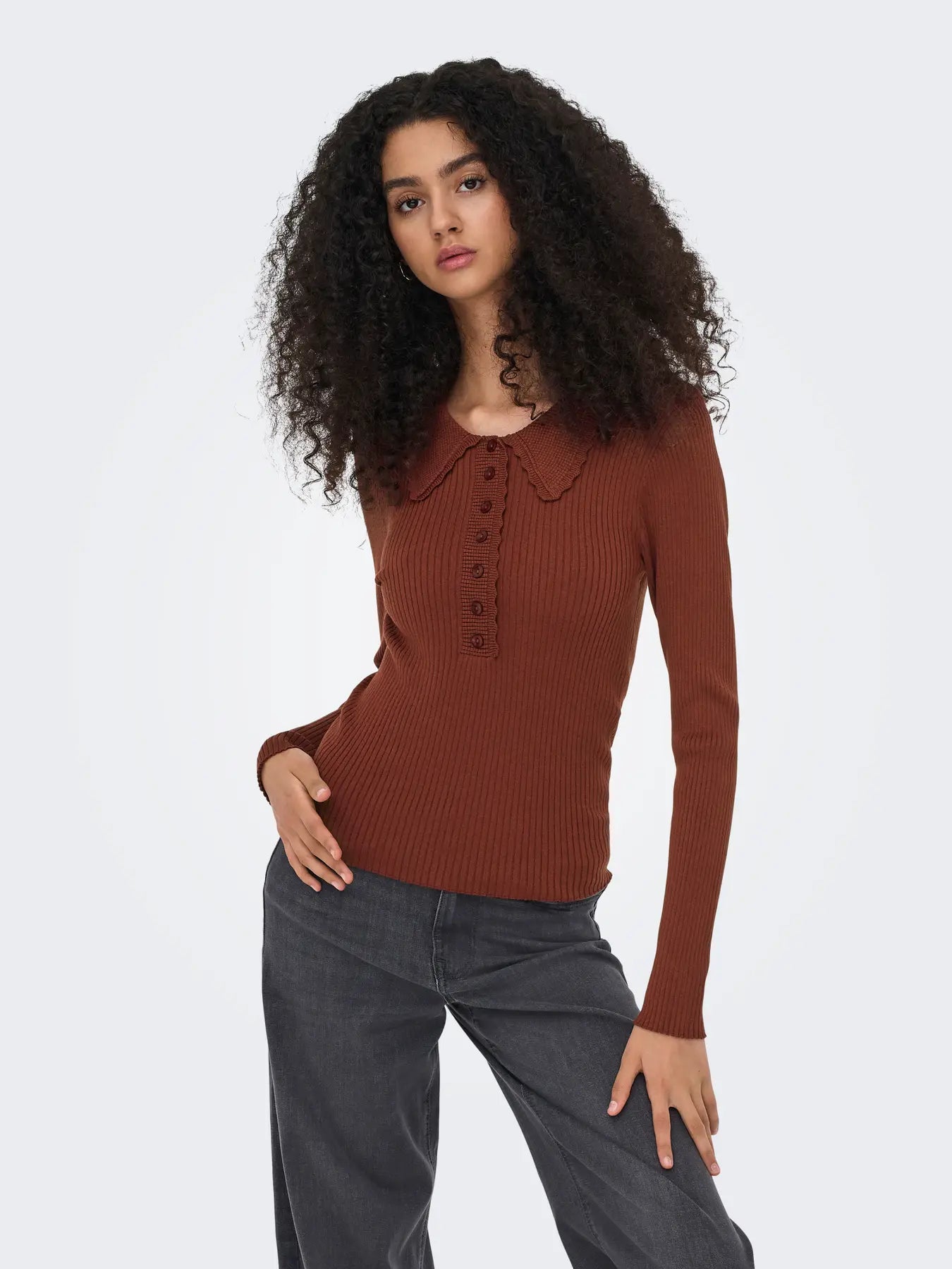Ribbed Scollaped Jumper Earth