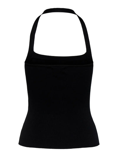 Halter Neck Fine Knit Top Black