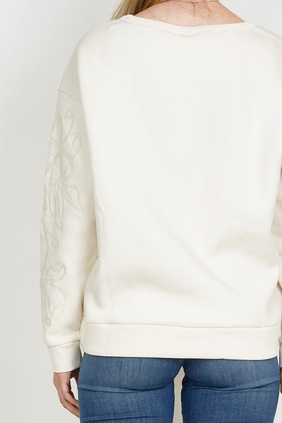 Embroidered Sleeve Sweatshirt Cream