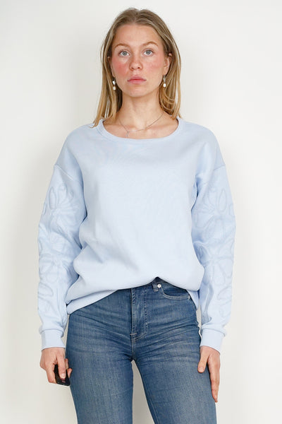 Embroidered Sleeve Sweatshirt Blue