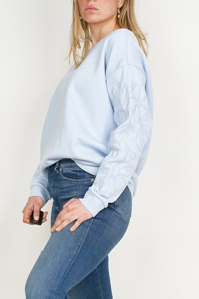 Embroidered Sleeve Sweatshirt Blue