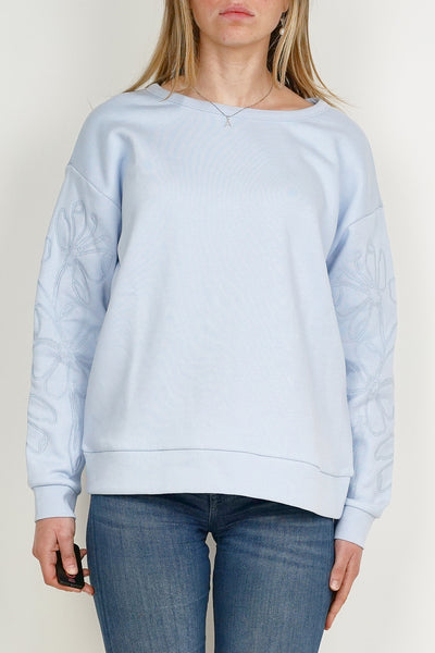 Embroidered Sleeve Sweatshirt Blue