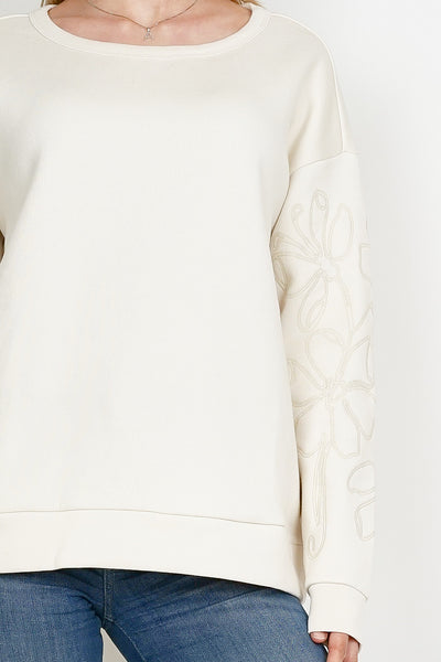 Embroidered Sleeve Sweatshirt Cream