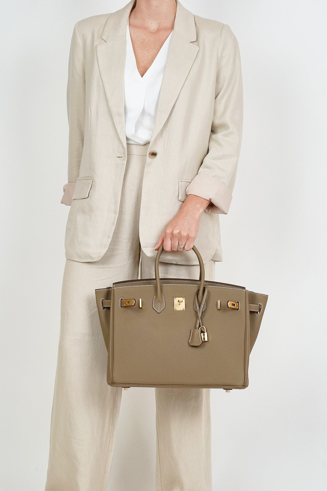 B30cm Togo Leather Bag Putty