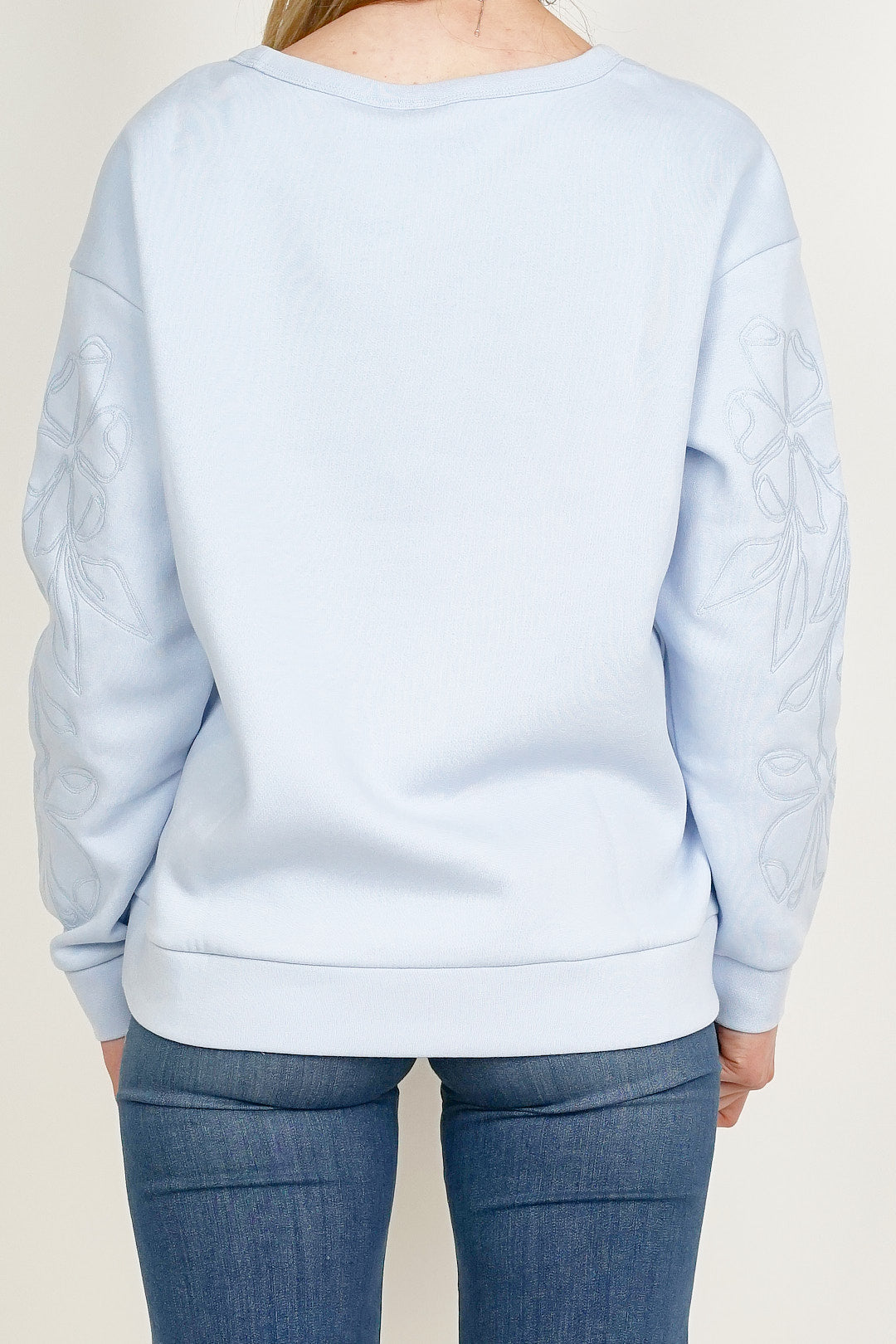 Embroidered Sleeve Sweatshirt Blue