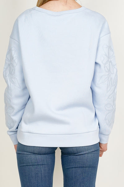 Embroidered Sleeve Sweatshirt Blue