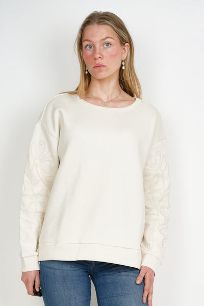 Embroidered Sleeve Sweatshirt Cream