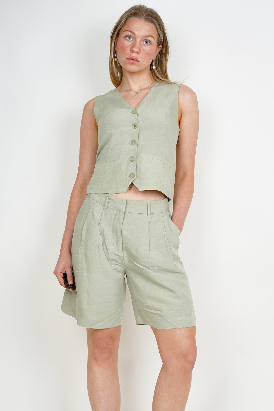 Linen Look Shorts Khaki