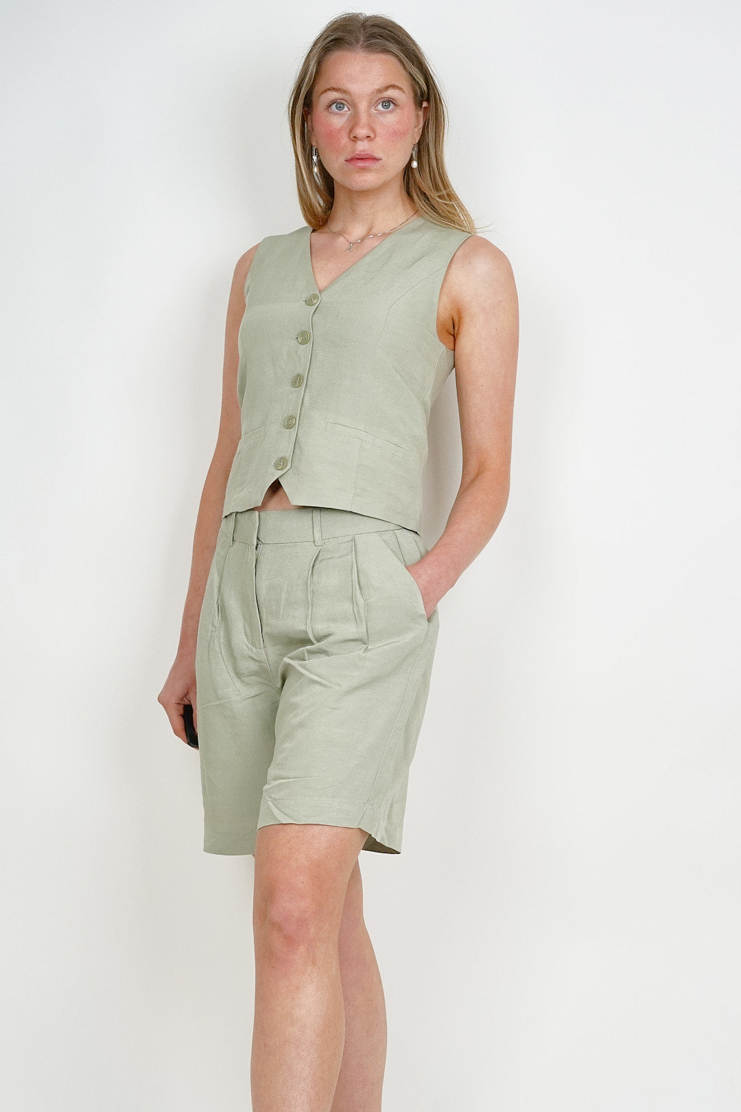 Linen Look Shorts Khaki