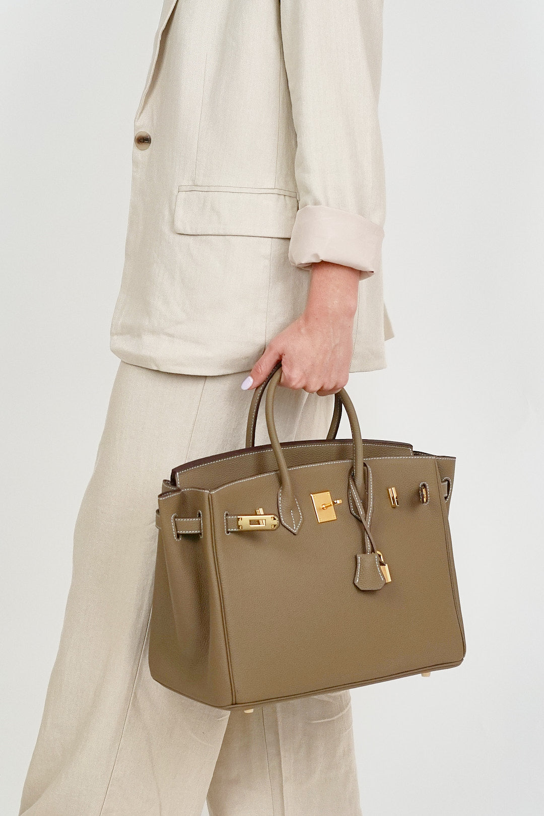 B30cm Togo Leather Bag Putty