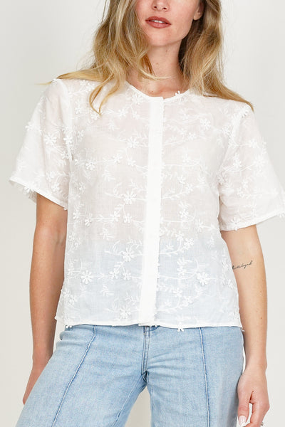 Flower Embroidered Blouse White