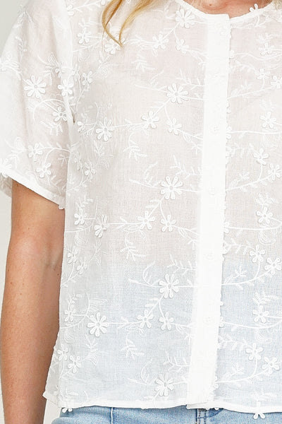 Flower Embroidered Blouse White