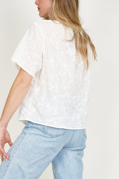 Flower Embroidered Blouse White
