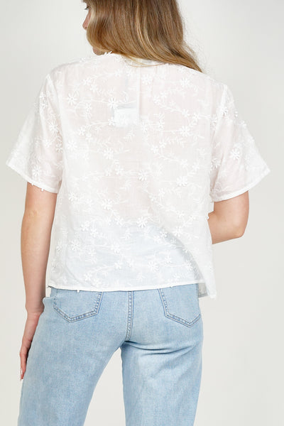 Flower Embroidered Blouse White