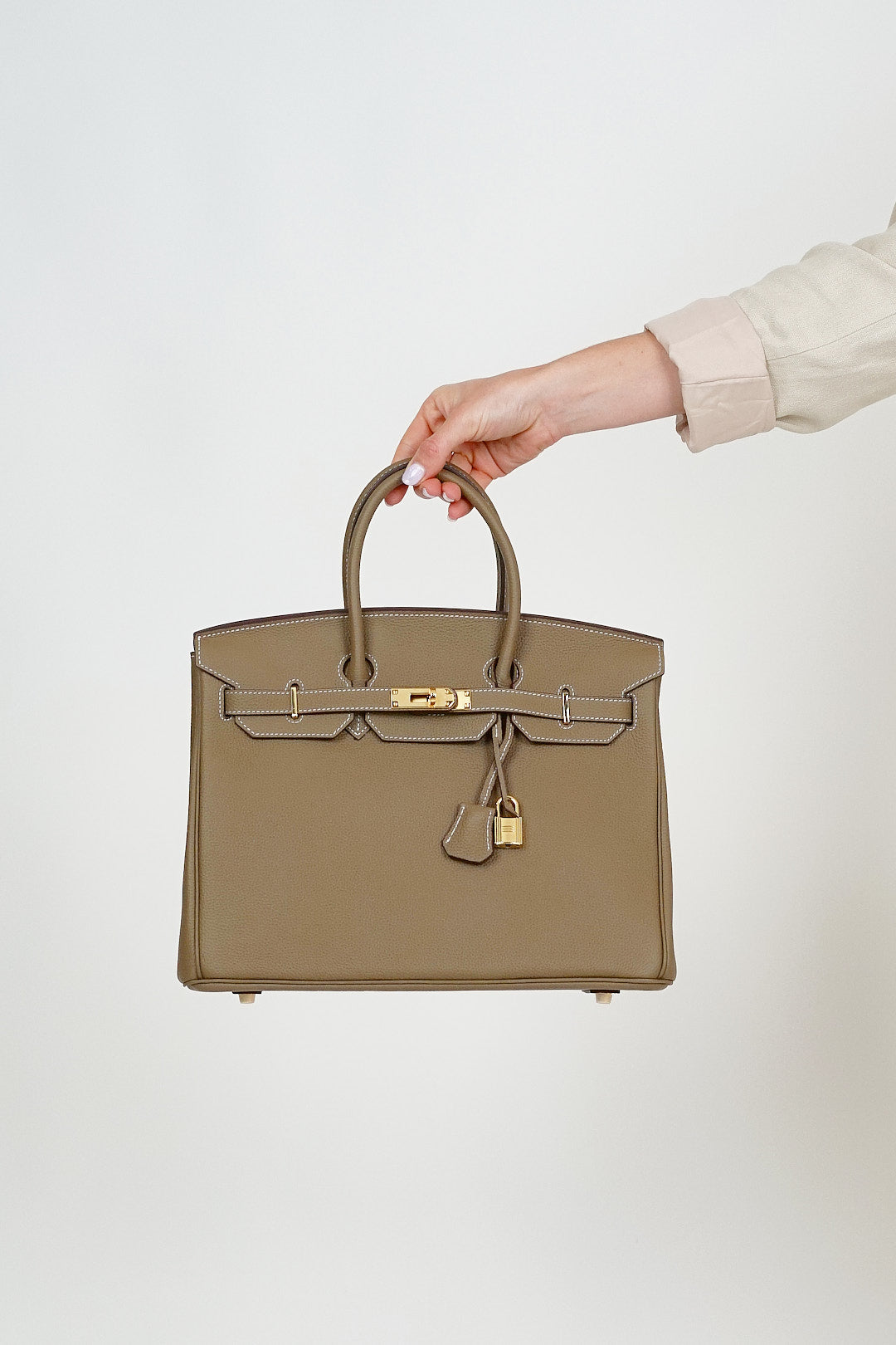 B30cm Togo Leather Bag Putty
