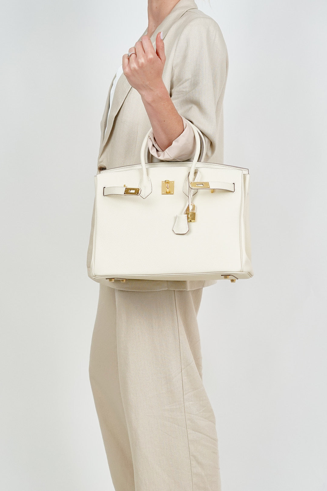 B 35 Togo Leather Bag Off White