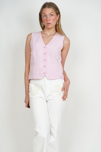 Linen Look Waistcoat Pink