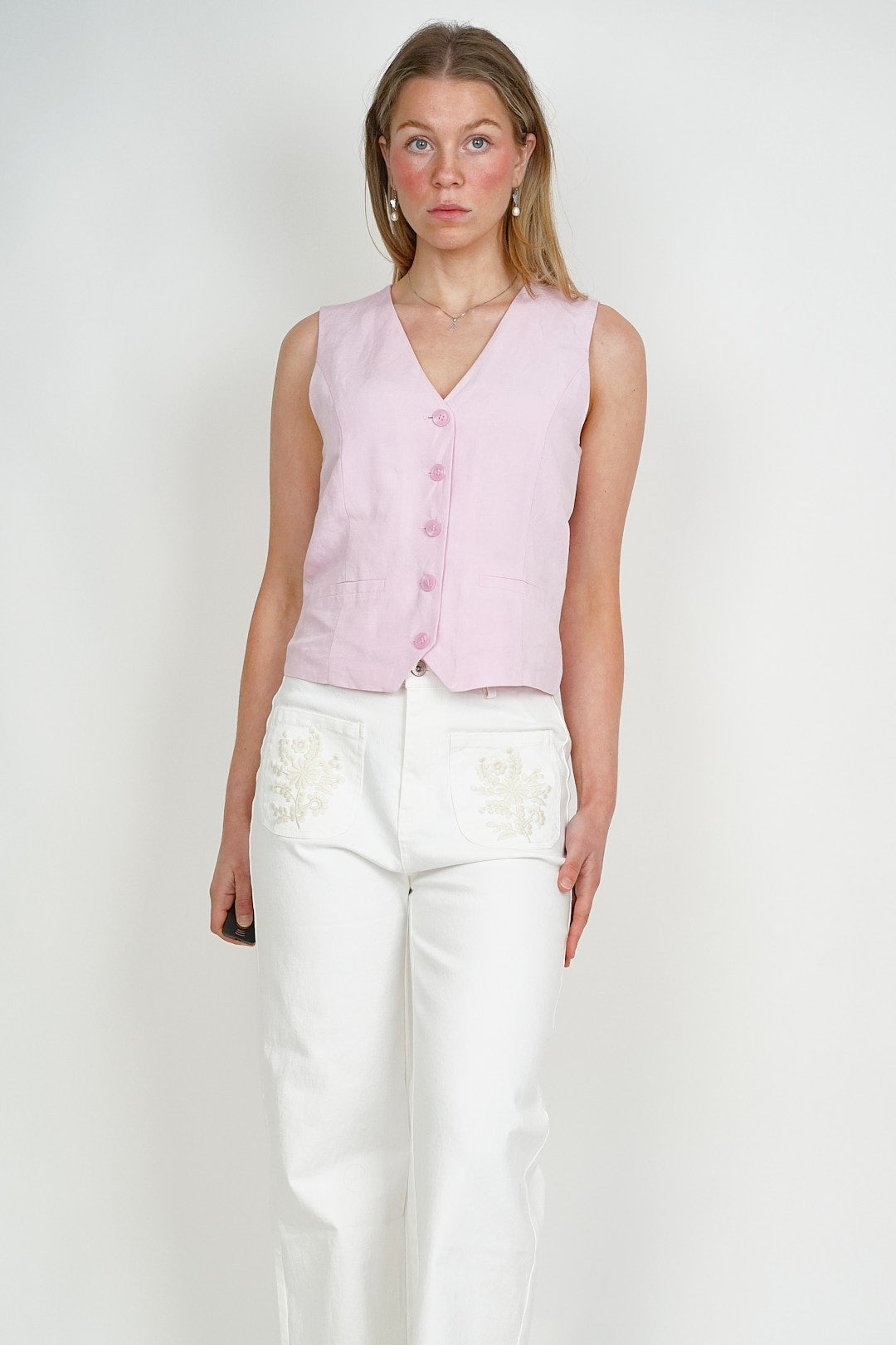 Linen Look Waistcoat Pink