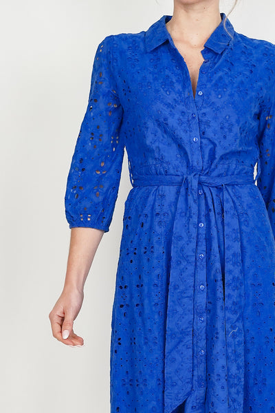 Moorea Broiderie Shirt Dress Cobalt