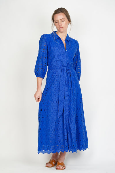 Moorea Broiderie Shirt Dress Cobalt