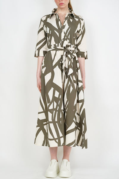 Biba Cotton Dress Khaki/Ecru