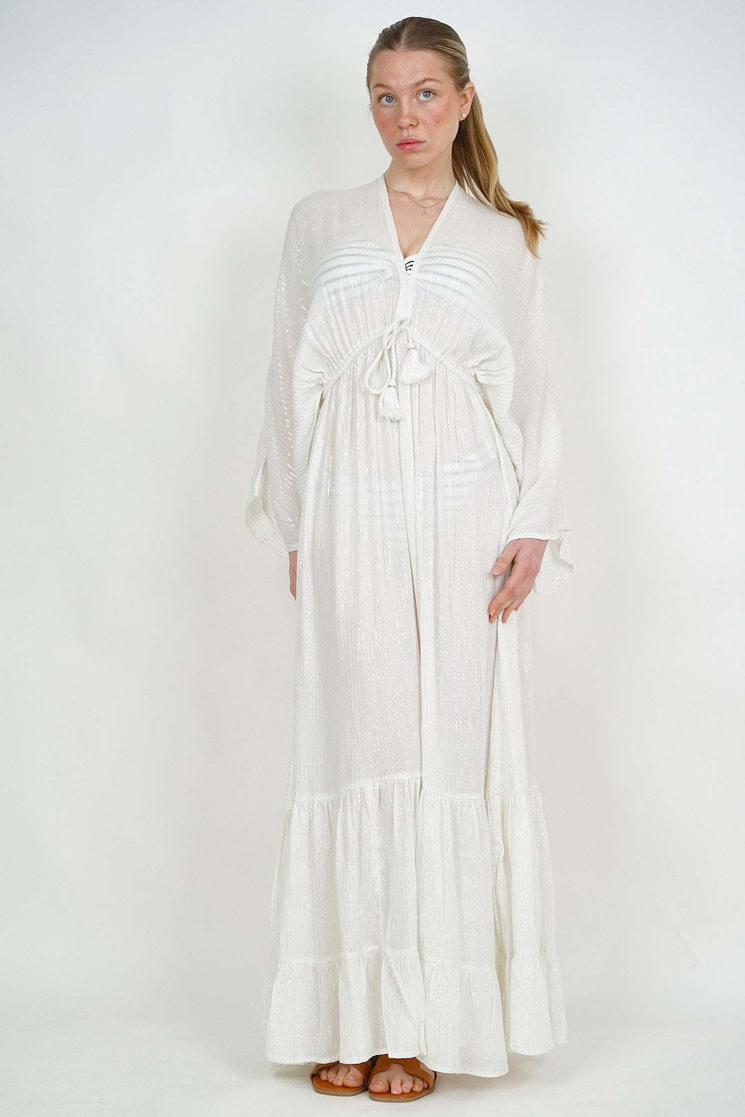 White/Silver Kimono Sleeve Dress
