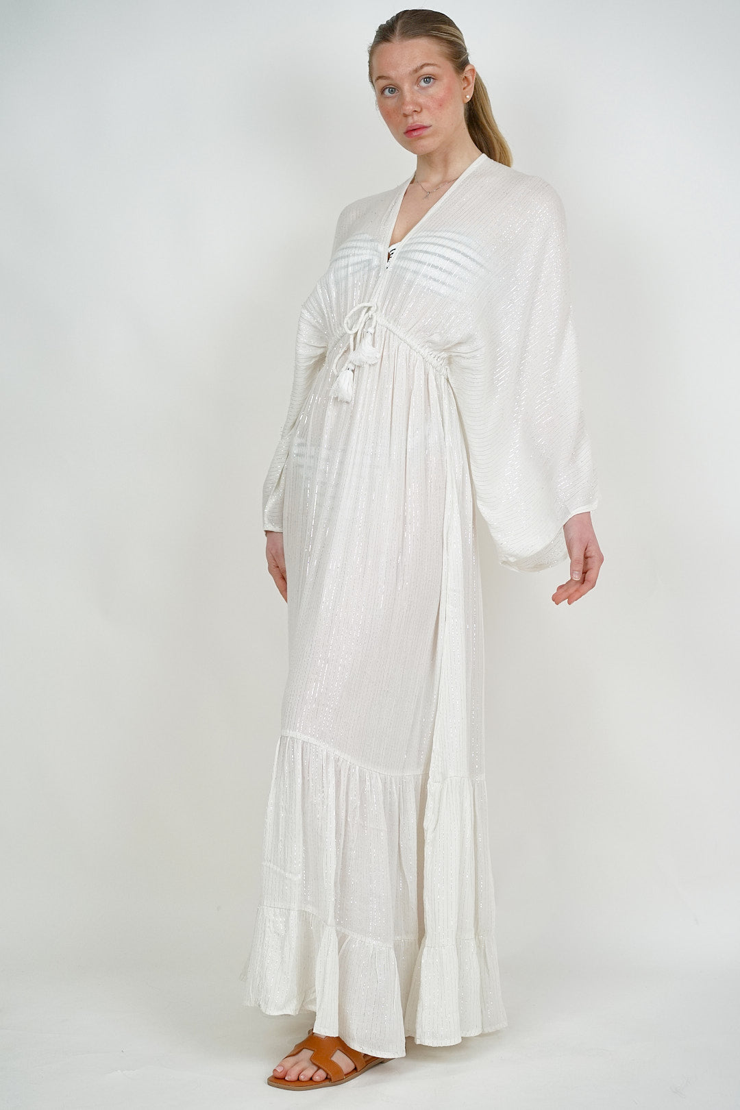 White/Silver Kimono Sleeve Dress
