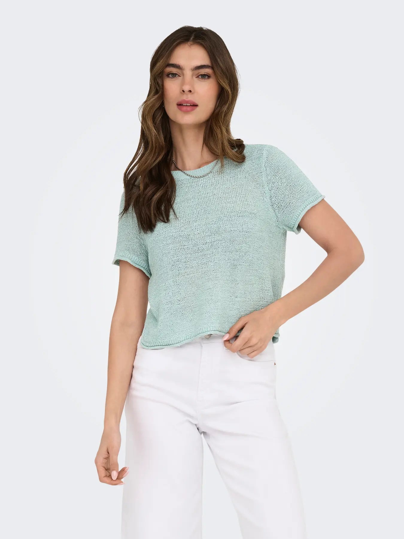 Short Sleeve Knit Pale Aqua