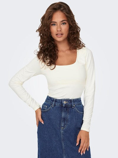 Long sleeve square neck vest White