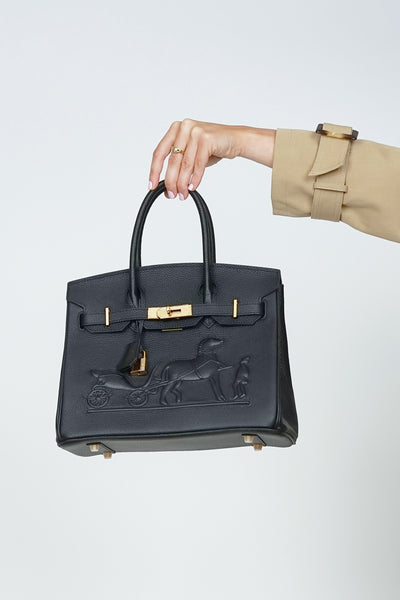 B30cm Togo Leather Embossed Bag Black