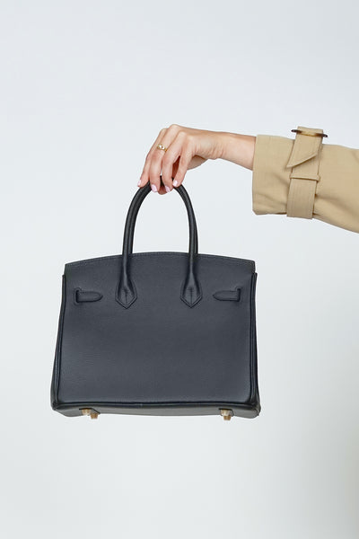 B30cm Togo Leather Embossed Bag Black