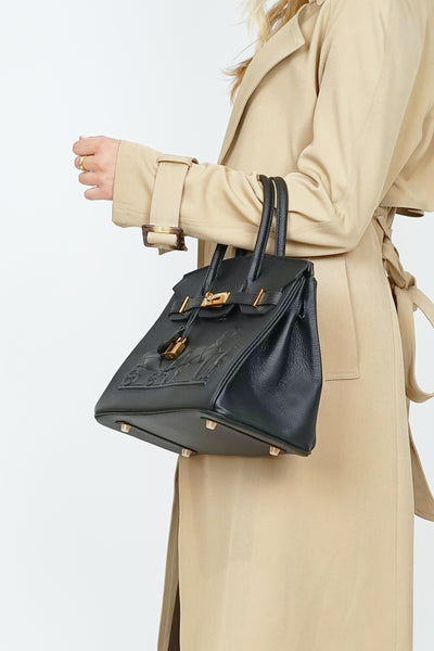 B30cm Togo Leather Embossed Bag Black