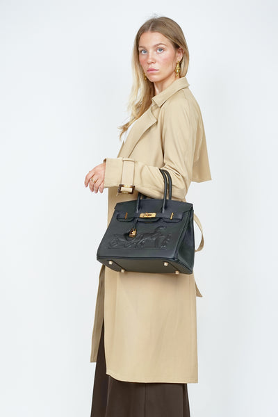 B30cm Togo Leather Embossed Bag Black
