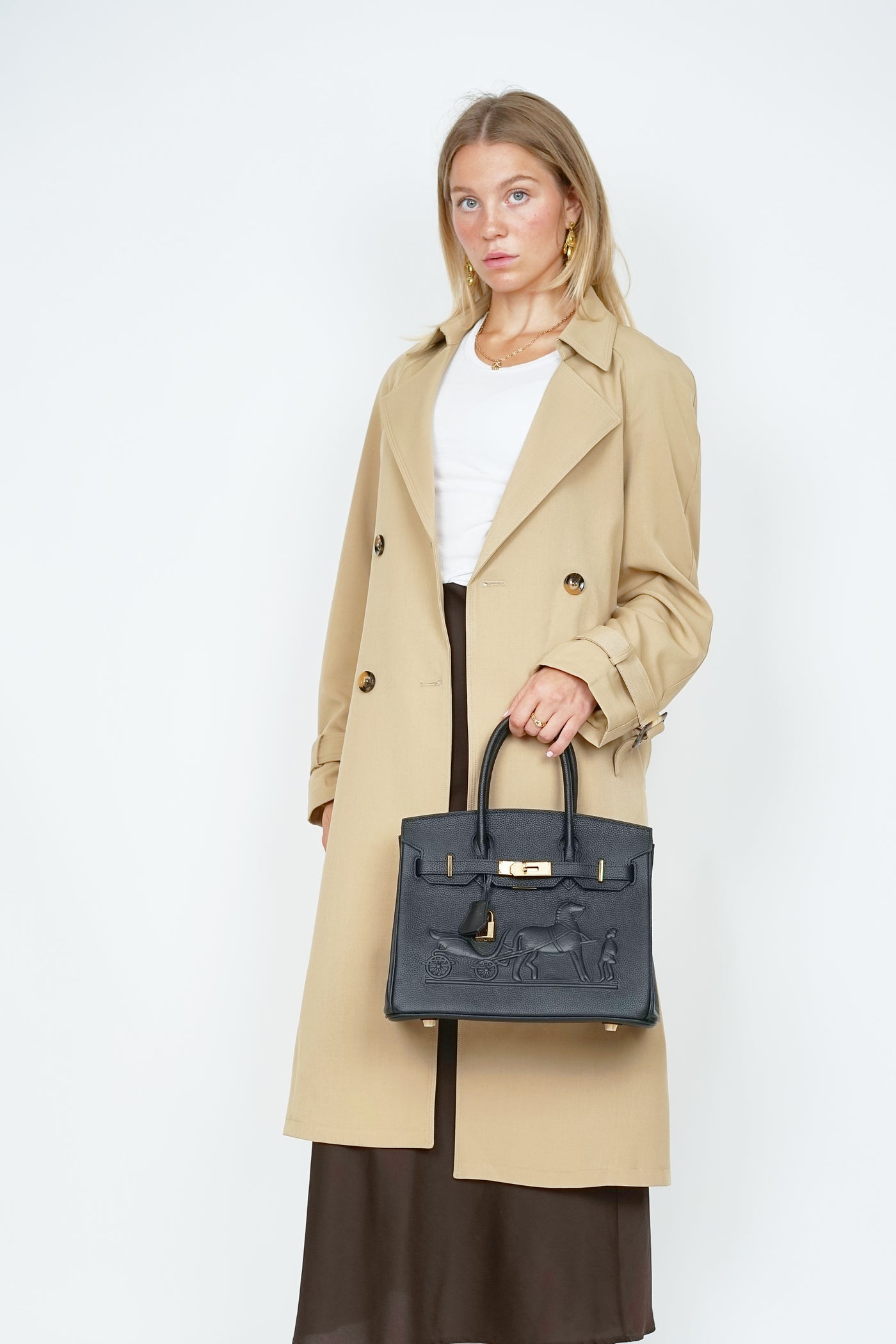 B30cm Togo Leather Embossed Bag Black