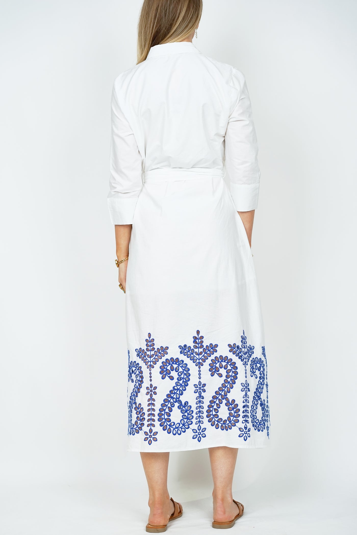 Blue Trim White Shirt Dress