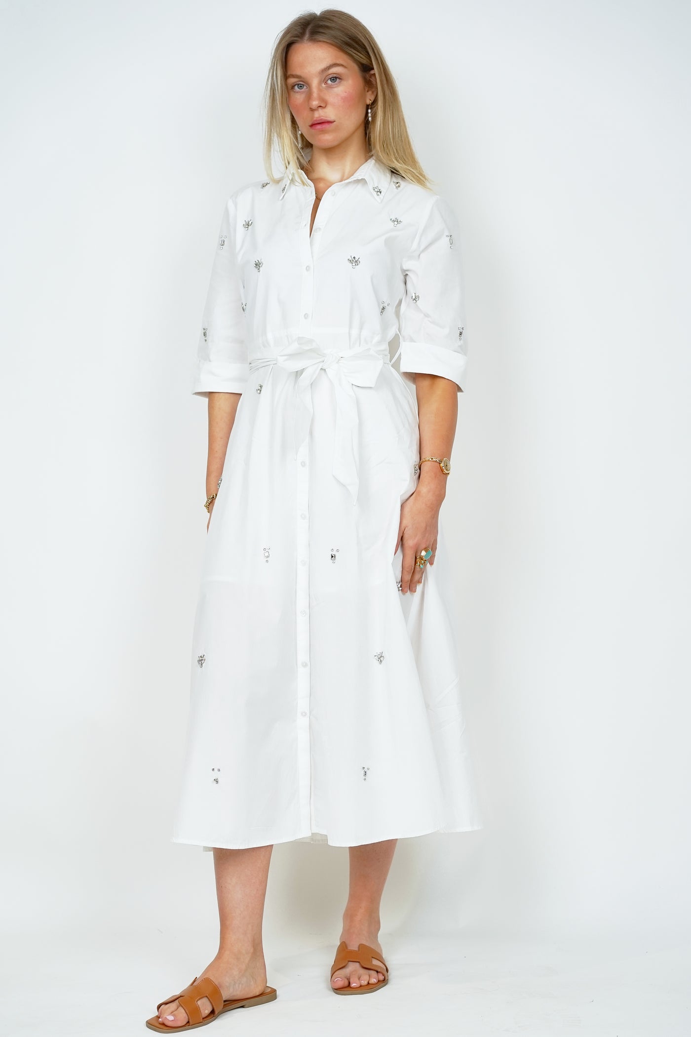 Diamante Shirt Dress White