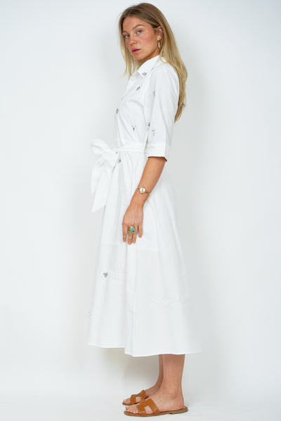 Diamante Shirt Dress White