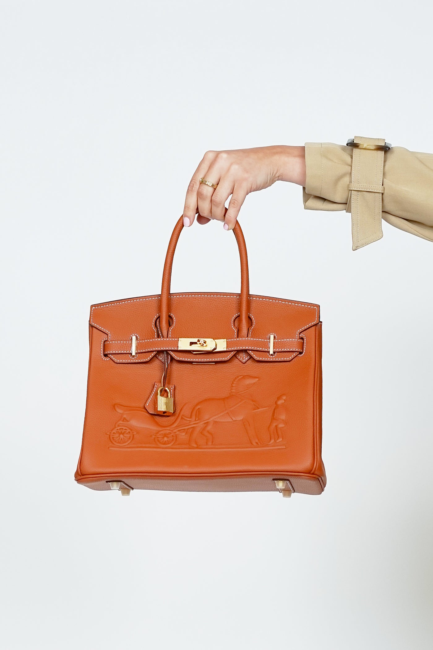 B30cm Togo Leather Embossed Bag Tan