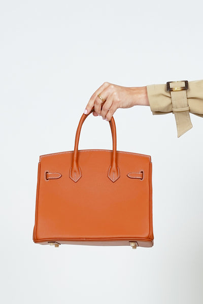 B30cm Togo Leather Embossed Bag Tan