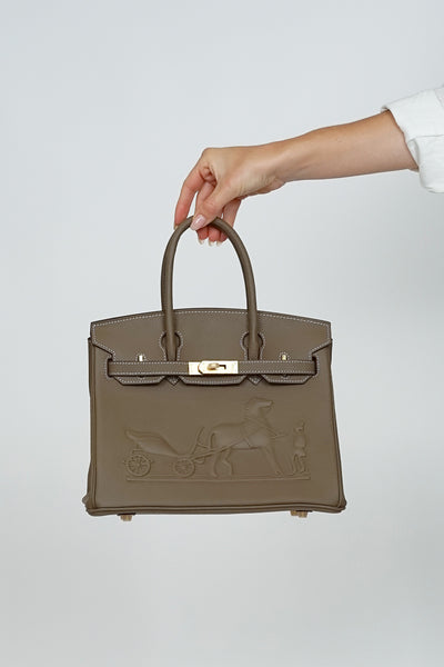 B30cm Togo Leather Embossed Bag Putty
