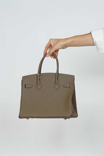 B30cm Togo Leather Embossed Bag Putty
