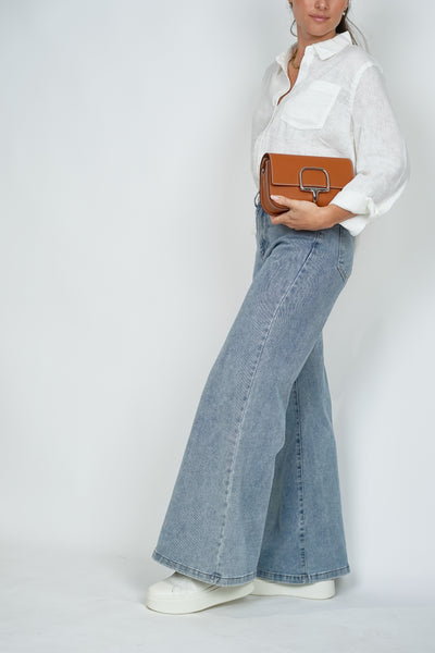 Leather Horse Bit Cross Body Bag Tan