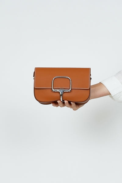Leather Horse Bit Cross Body Bag Tan