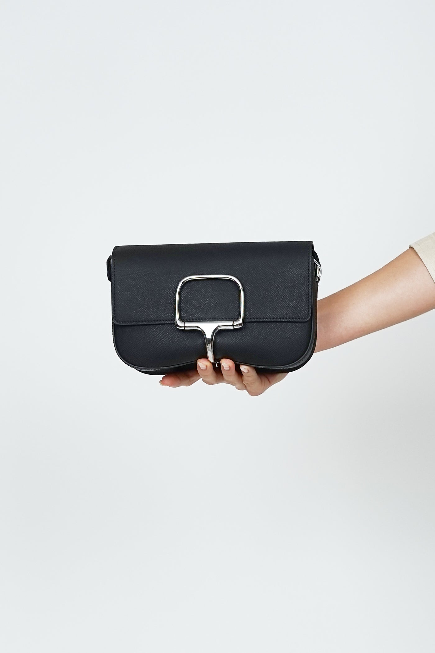 Leather Horse Bit Cross Body Bag Black