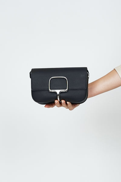 Leather Horse Bit Cross Body Bag Black
