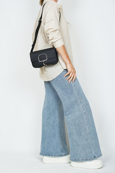 Leather Horse Bit Cross Body Bag Black